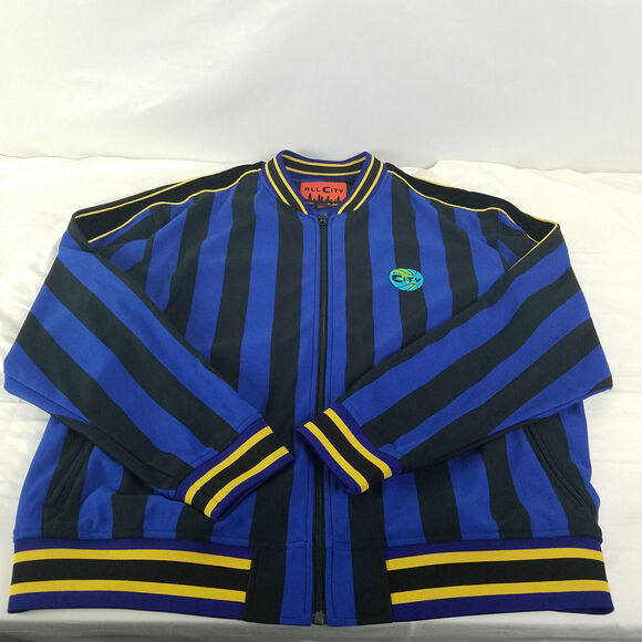All City Jacket Mens XXL Blue Black New with‎ Tags Sports Striped Full Zip - Picture 3 of 15